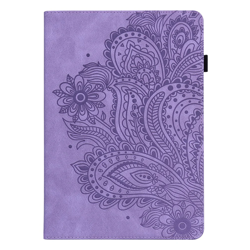 Imprinted Flower Pattern Leather Wallet Stand Tablet Protective Case for Lenovo Tab M10 Plus - Purple - Image 4