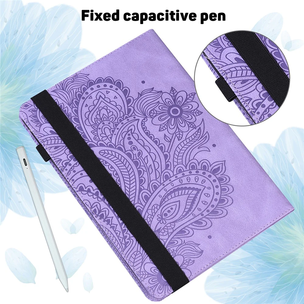 Imprinted Flower Pattern Leather Wallet Stand Tablet Protective Case for Lenovo Tab M10 Plus - Purple - Image 7