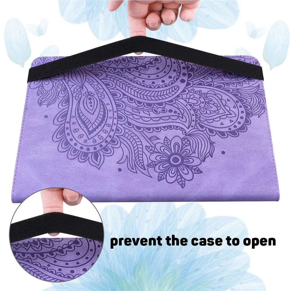 Imprinted Flower Pattern Leather Wallet Stand Tablet Protective Case for Lenovo Tab M10 Plus - Purple - Image 8