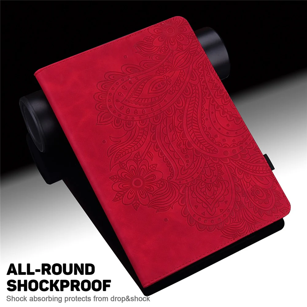 Imprinted Flower Pattern Leather Wallet Stand Tablet Protective Case for Lenovo Tab M10 Plus - Red - Image 6