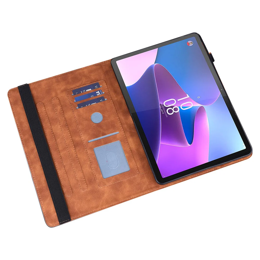 Imprinted Flower Pattern Leather Wallet Stand Tablet Protective Shell for Lenovo Tab M10 HD Gen 2 - Brown - Image 3