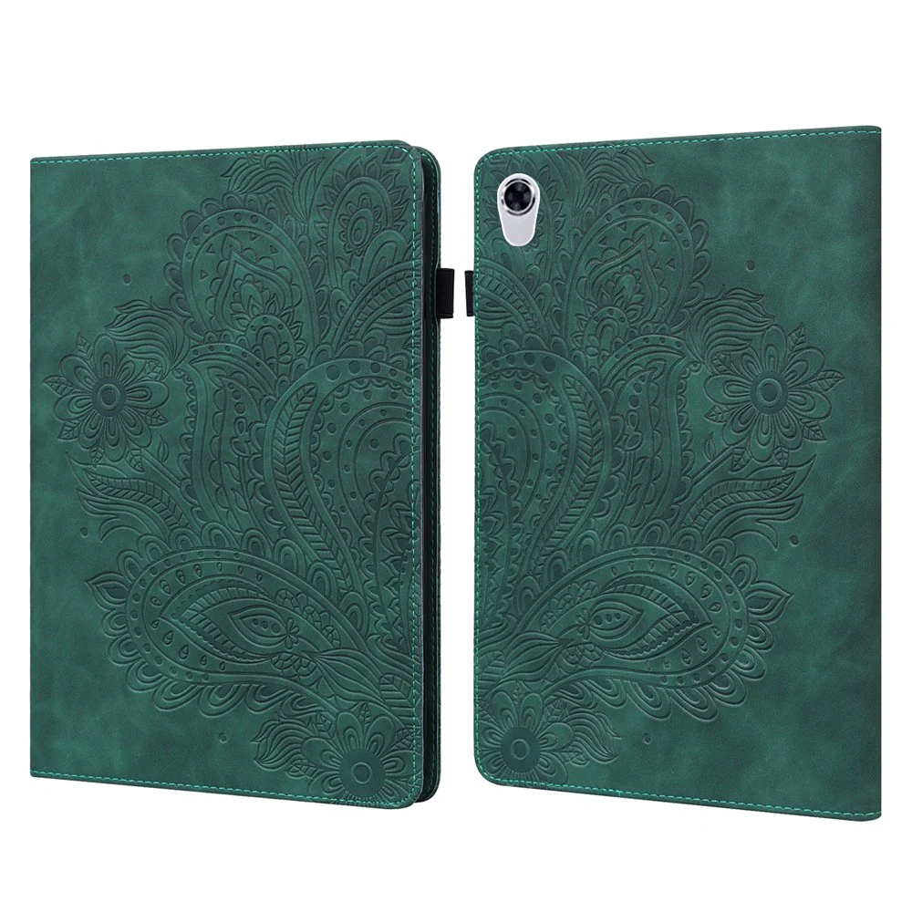 Imprinted Flower Pattern Leather Wallet Stand Tablet Protective Shell for Lenovo Tab M10 HD Gen 2 - Green