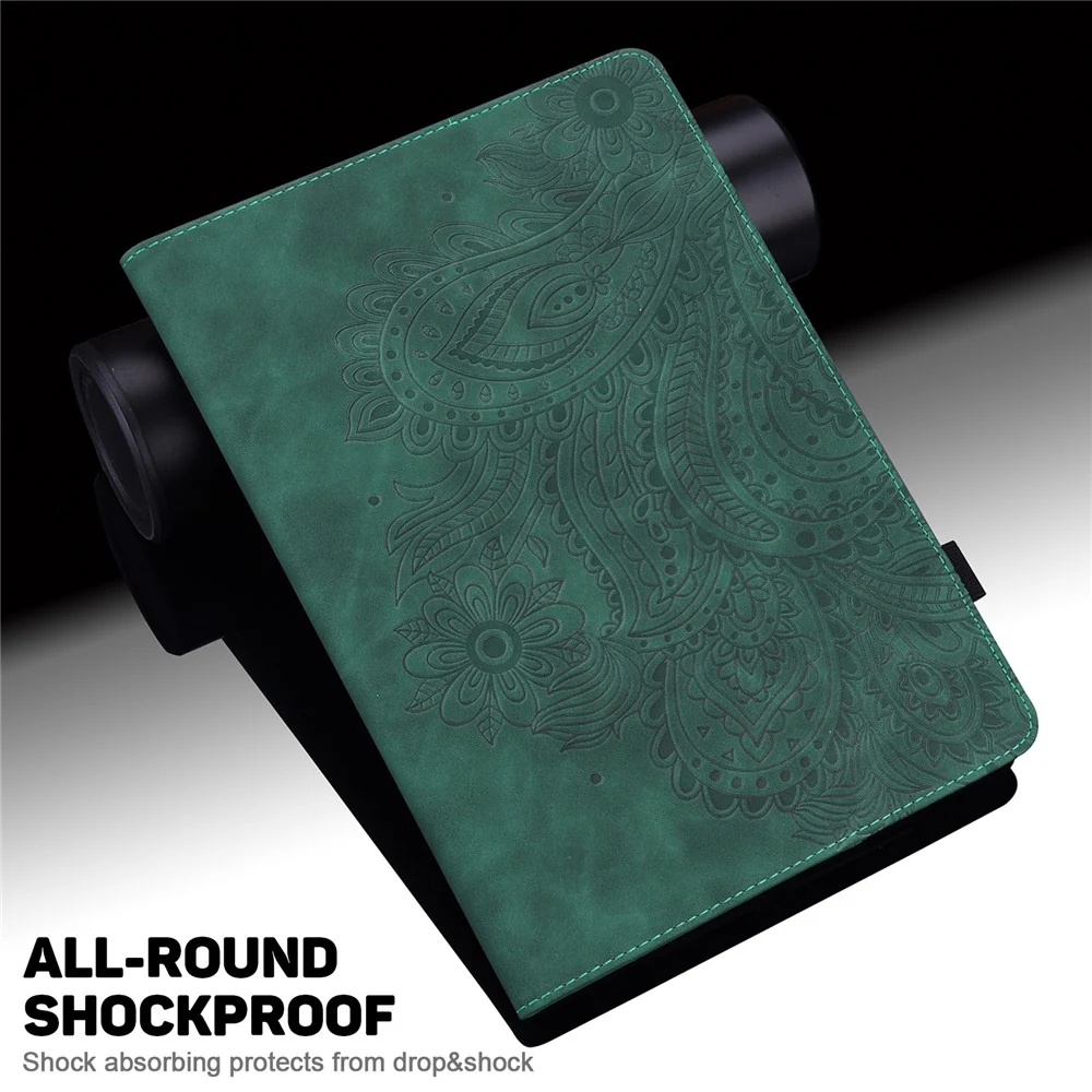 Imprinted Flower Pattern Leather Wallet Stand Tablet Protective Shell for Lenovo Tab M10 HD Gen 2 - Green - Image 6