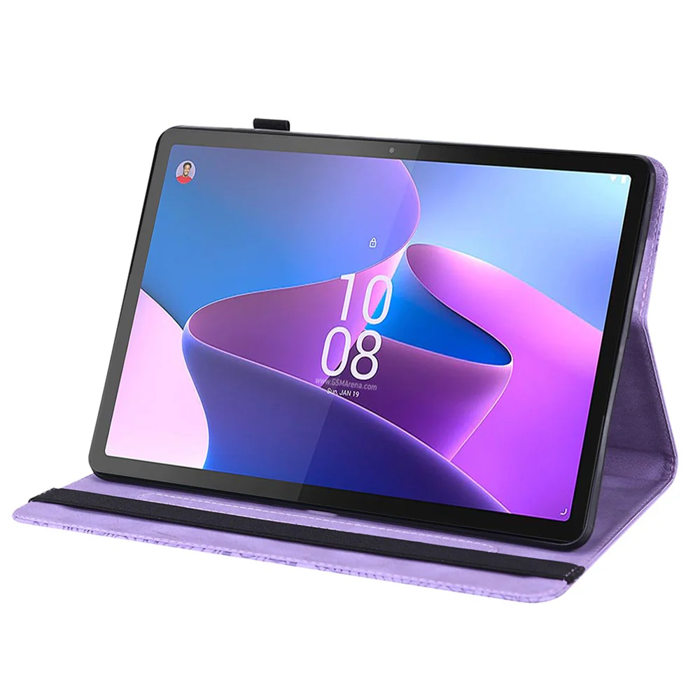Imprinted Flower Pattern Leather Wallet Stand Tablet Protective Shell for Lenovo Tab M10 HD Gen 2 - Purple - Image 2