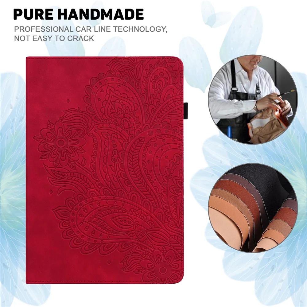 Imprinted Flower Pattern Leather Wallet Stand Tablet Protective Shell for Lenovo Tab M10 HD Gen 2 - Red - Image 5