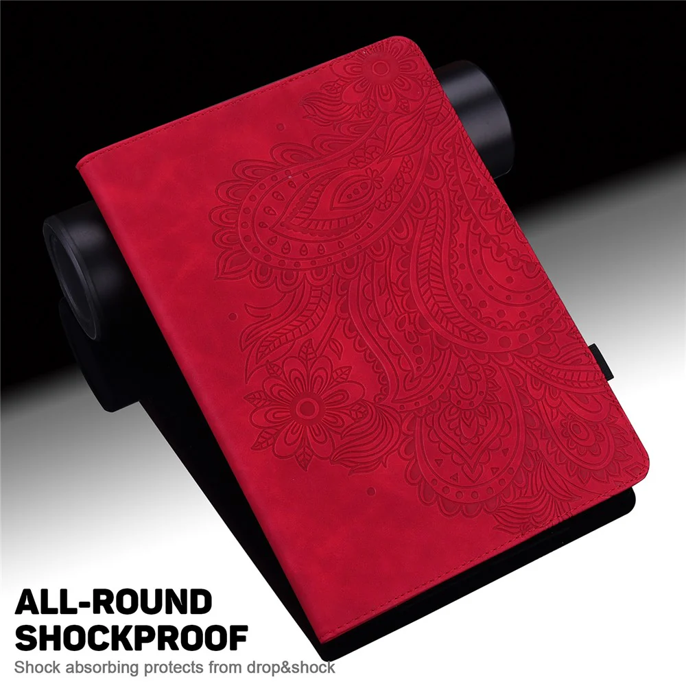 Imprinted Flower Pattern Leather Wallet Stand Tablet Protective Shell for Lenovo Tab M10 HD Gen 2 - Red - Image 6