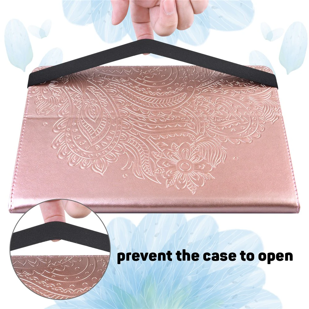 Imprinted Flower Pattern Leather Wallet Stand Tablet Protective Shell for Lenovo Tab M10 HD Gen 2 - Rose Gold - Image 8