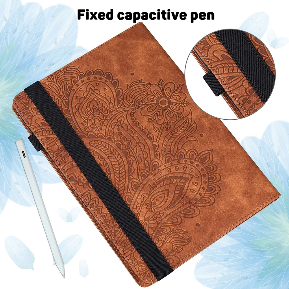 Imprinted Peafowl Flower Pattern Design Leather Tablet Wallet Stand Protective Shell for Lenovo Tab P11 TB-J606F / Tab P11 5G - Brown - Image 6