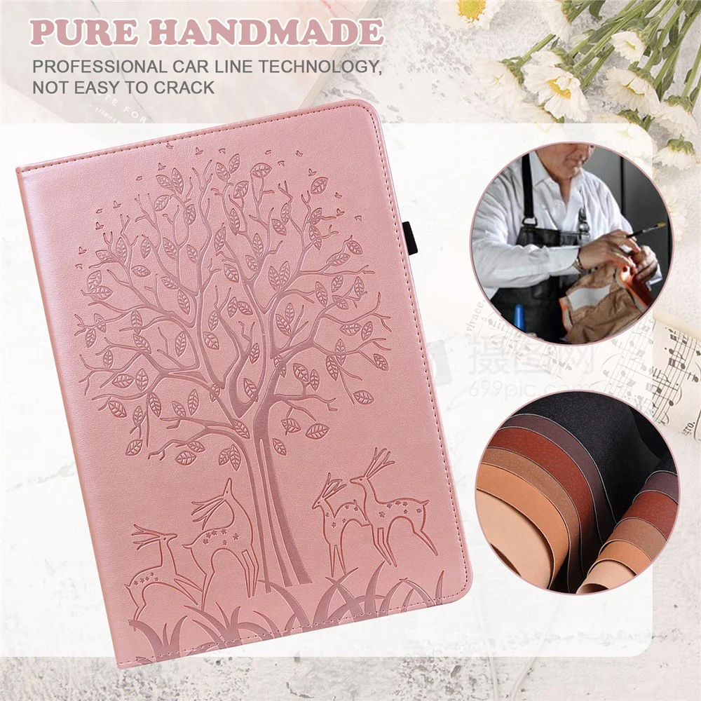 Imprinted Tree and Deer PU Leather Folio Flip Stand Protective Case Cover with Card Holder for Lenovo Tab M10 Plus TB-X606F / TB-606X - Rose Gold - Image 4