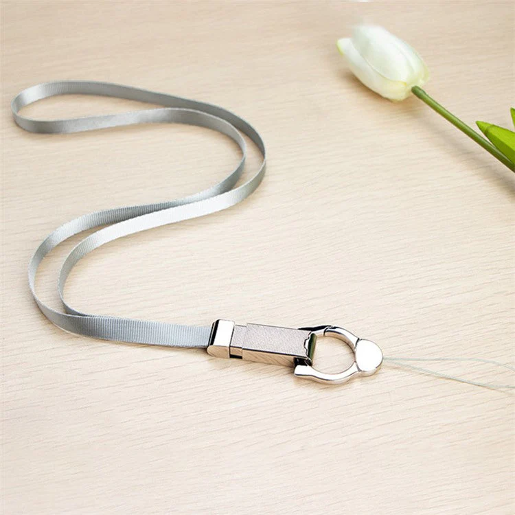 INYUE Detachable Cat Head Finger Ring Slide Buckle Design Woven Nylon Lanyard Phone Anti-drop Neck Strap - Silver - Image 2