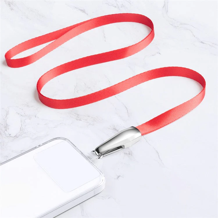 INYUE Woven Shoulder Strap Metal High-speed Rail Hook Design Anti-lost Phone Carrying Lanyard with Transparent TPU Patch - Red - Image 2