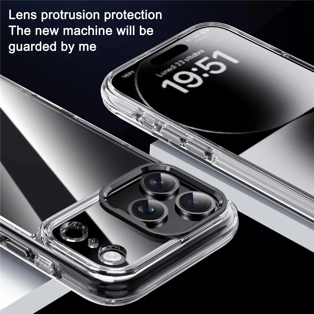 IPAKY For iPhone 17 Pro Max Clear Case Metal Lens Frame Shockproof TPU Phone Cover - Black - Image 8