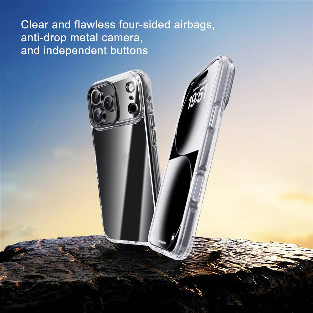 IPAKY For iPhone 17 Pro Max Clear Case Metal Lens Frame Shockproof TPU Phone Cover - Titanium Gold - Image 3