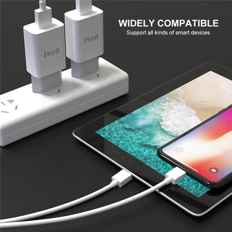 IVON AD-33 2.1A Mobile Phone USB Charger Travel Power Adapter Plug + 1m Micro USB Data Cable - EU Plug - Image 3
