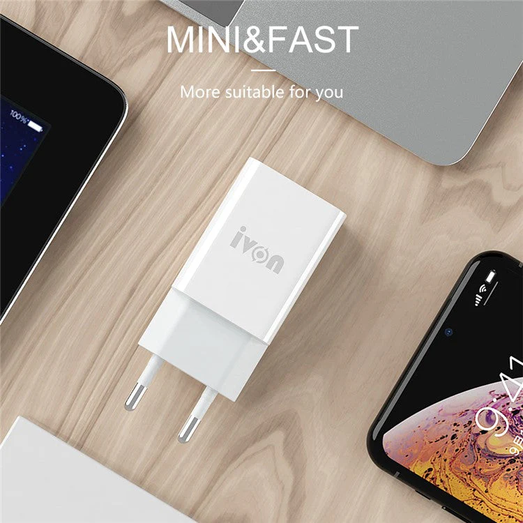 IVON AD-33 2.1A Mobile Phone USB Charger Travel Power Adapter Plug + 1m Micro USB Data Cable - EU Plug - Image 5