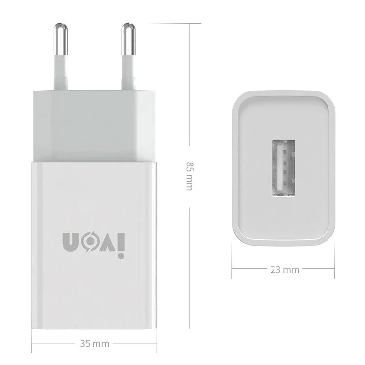 IVON AD-33 2.1A Mobile Phone USB Charger Travel Power Adapter Plug + 1m Micro USB Data Cable - EU Plug - Image 8