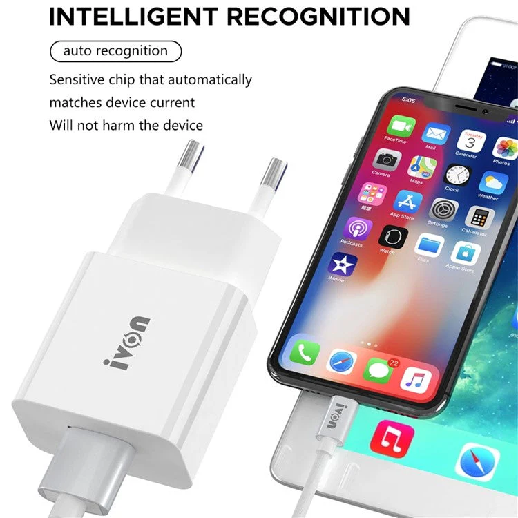 IVON AD-35 3A Fast Charging Travel Power Adapter QC3.0 USB Wall Charger + 1m Type-C Data Cable - EU Plug - Image 3