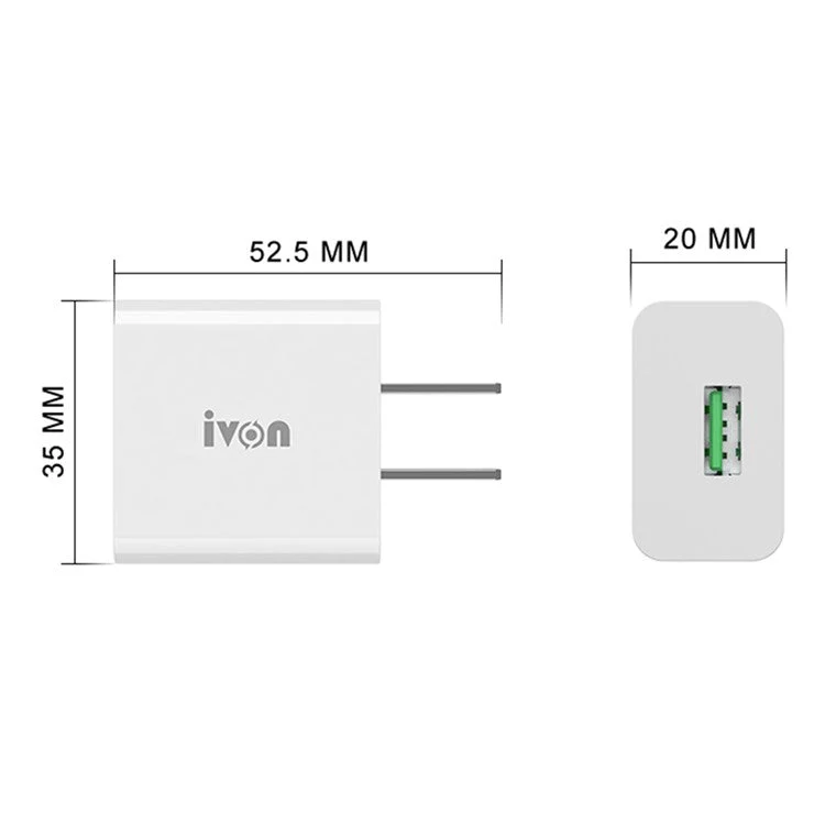 IVON AD-35 3A Fast Charging Travel Power Adapter QC3.0 USB Wall Charger + 1m Type-C Data Cable - US Plug - Image 2