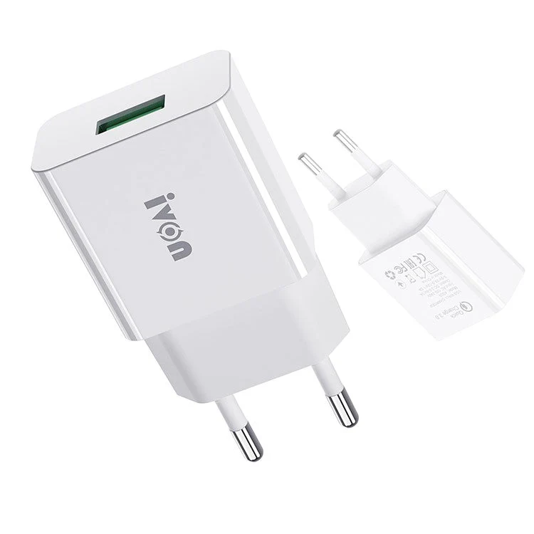 IVON AD-35 3A High Current Fast Charger Travel Power Adapter QC3.0 USB Wall Charger + 1m Micro USB Data Cable - EU Plug - Image 6