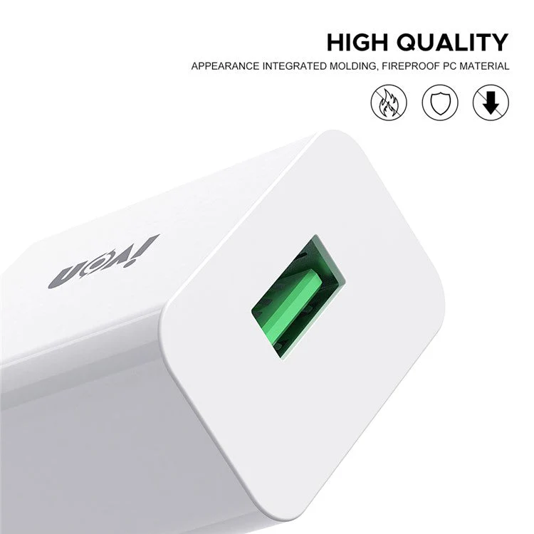 IVON AD-35 3A High Current Fast Charger Travel Power Adapter QC3.0 USB Wall Charger + 1m Micro USB Data Cable - US Plug - Image 2