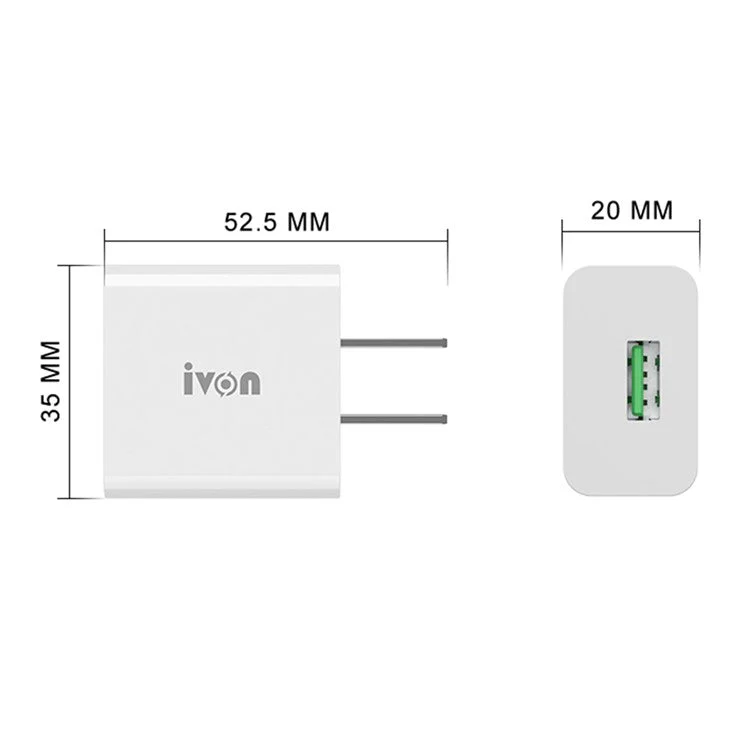IVON AD-35 3A High Current Fast Charger Travel Power Adapter QC3.0 USB Wall Charger + 1m Micro USB Data Cable - US Plug - Image 3