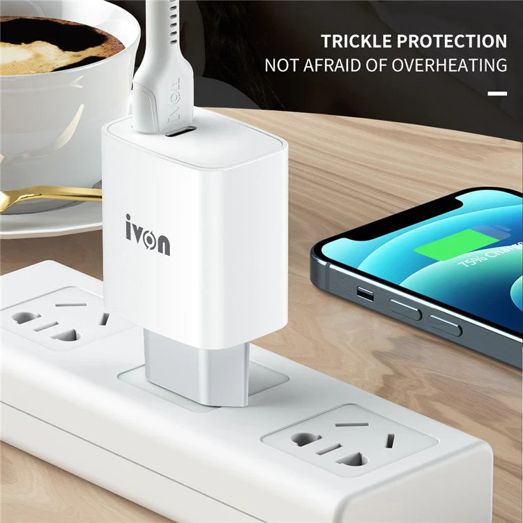 IVON AD52 Portable 18W PD Charger Type-C + USB Dual Ports Power Adapter - EU Plug - Image 2