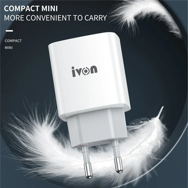 IVON AD52 Portable 18W PD Charger Type-C + USB Dual Ports Power Adapter - EU Plug - Image 3