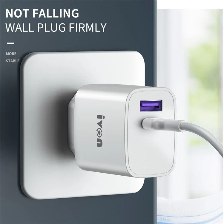 IVON AD52 Portable 18W PD Charger Type-C + USB Dual Ports Power Adapter - EU Plug - Image 4