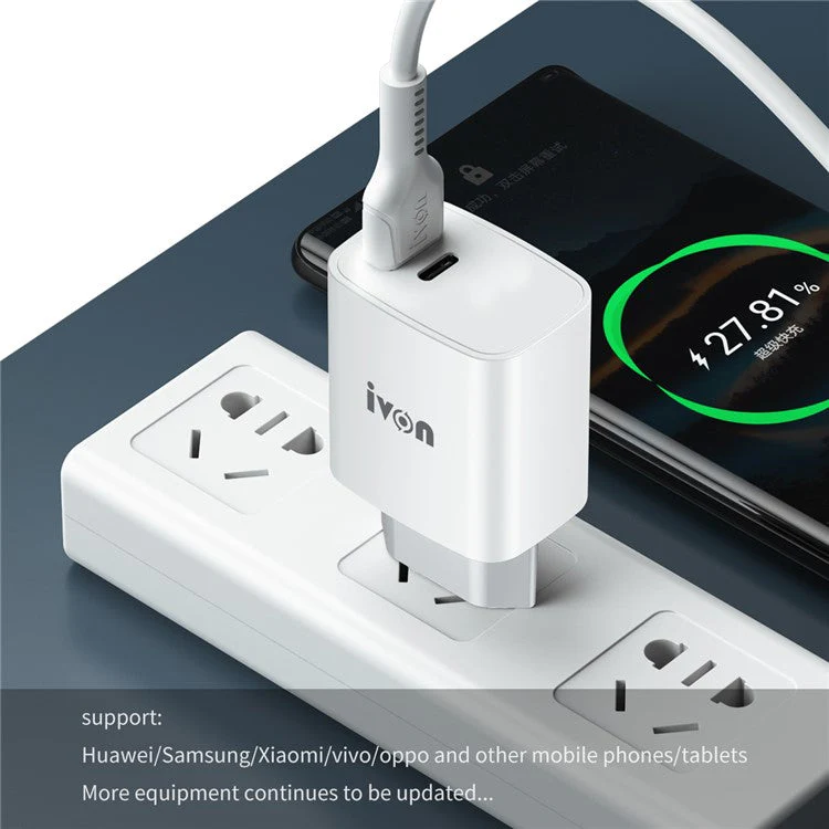 IVON AD52 Portable 18W PD Charger Type-C + USB Dual Ports Power Adapter - EU Plug - Image 5