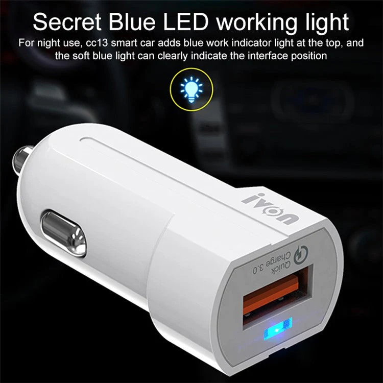 IVON CC13 QC 3.0 Fast Charging Cigarette Lighter LED Indicator Light Car Charger + Cable Set - Micro USB Cord - Image 4