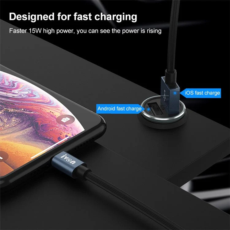 IVON CC37 Mini Car Charger Dual Ports 15W Fast Charging Station 3.1A Phone Charger with 1m Micro USB Cable - Image 3