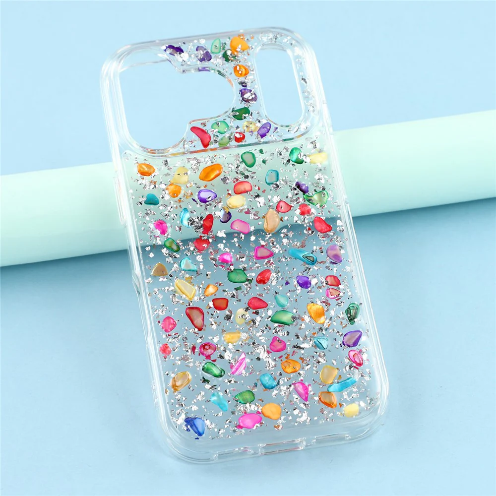 JAUCASE For iPhone 17 Pro Max Case Natural Colorful Stone Epoxy TPU PC Phone Back Cover - White - Image 6