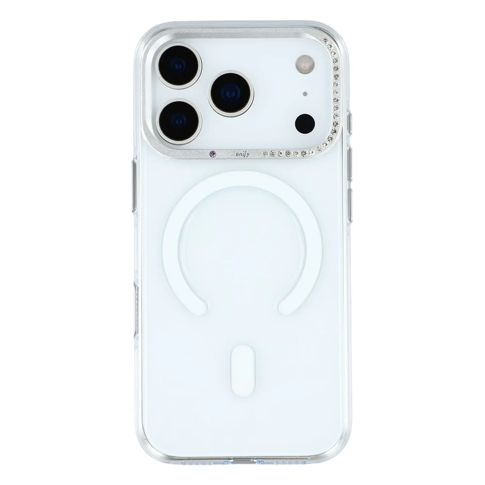 JAUCASE For iPhone 17 Pro Max Magnetic Case Clear PC Phone Cover with Rhinestone Lens Frame / AI Button - Image 3