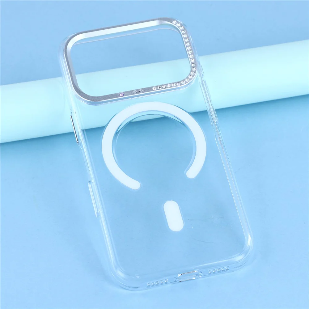 JAUCASE For iPhone 17 Pro Max Magnetic Case Clear PC Phone Cover with Rhinestone Lens Frame / AI Button - Image 6