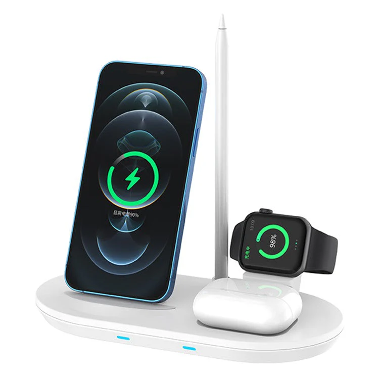 JJT-885 4 in 1 Wireless Charger for iPhone / Apple Watch / AirPods / Apple Pencil Multifunction 15W Fast Charging Station - White