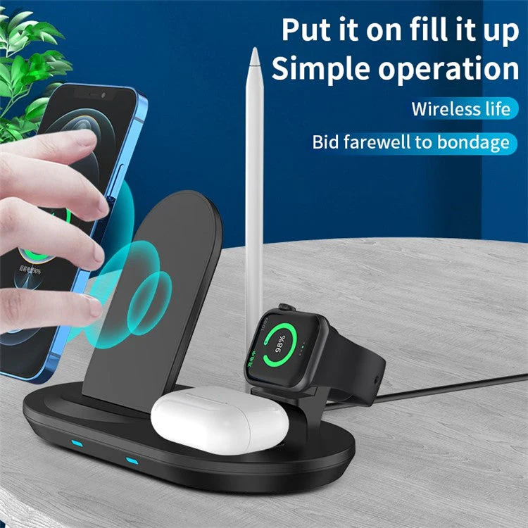 JJT-885 4 in 1 Wireless Charger for iPhone / Apple Watch / AirPods / Apple Pencil Multifunction 15W Fast Charging Station - White - Image 6