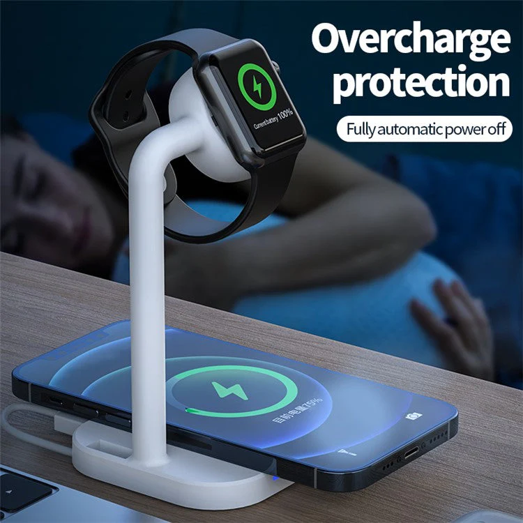 JJT-978 2-in-1 Wireless Charger Desktop Smart Watch Wireless Charging Holder Compatible with Apple and Android Phones - Black - Image 3