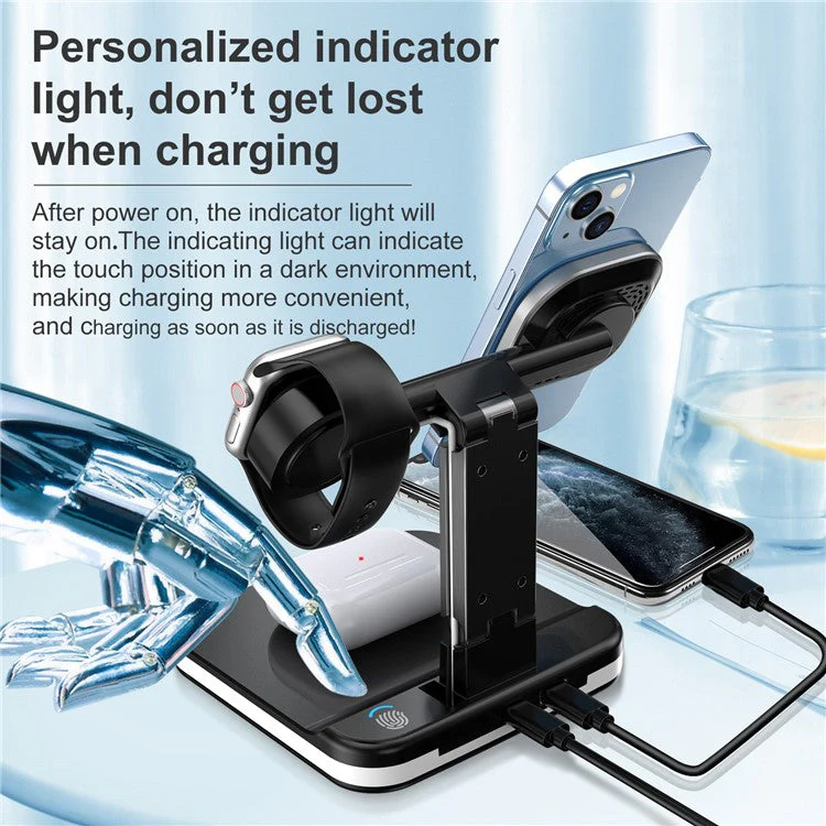 JLM-J5 Multifunctional Adjustable Wireless Charger Desktop Phone Earphone Watch Charger Night Light - White - Image 2