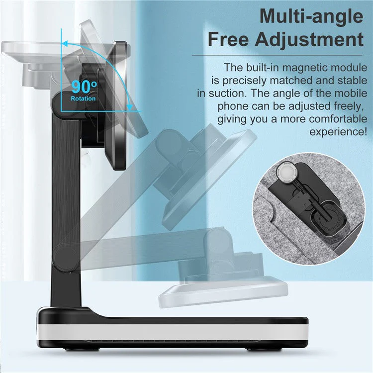 JLM-J5 Multifunctional Adjustable Wireless Charger Desktop Phone Earphone Watch Charger Night Light - White - Image 3