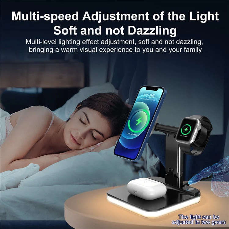 JLM-J5 Multifunctional Adjustable Wireless Charger Desktop Phone Earphone Watch Charger Night Light - White - Image 6