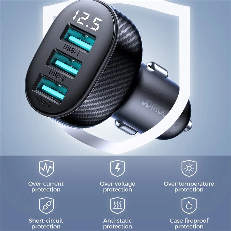 JOYROOM CCD03 3.4A 3 USB Ports Phone Fast Charging Adapter PC+ABS Voltage Digital Display Car Charger - Image 3