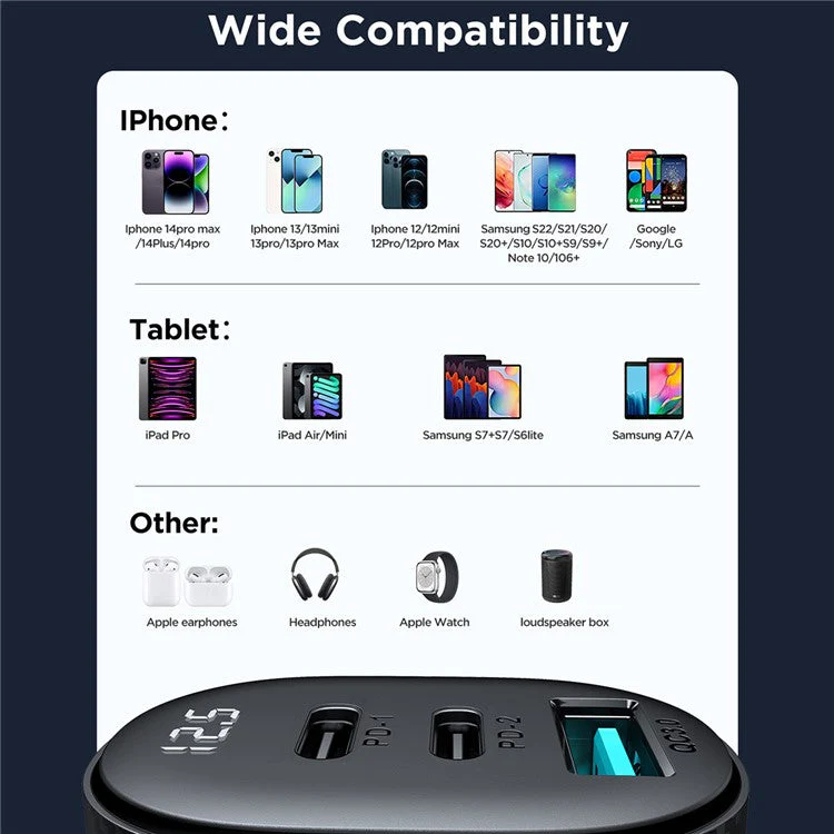 JOYROOM CCD03 3.4A 3 USB Ports Phone Fast Charging Adapter PC+ABS Voltage Digital Display Car Charger - Image 7
