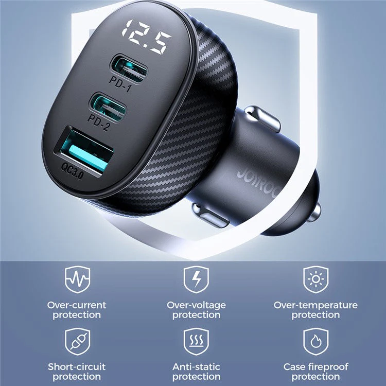 JOYROOM CCD04 30W 1 USB + 2 Type-C PC+ABS Digital Display Car Charger Phone Fast Charging Adapter - Image 4