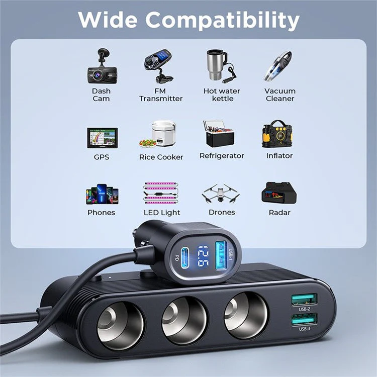 JOYROOM CCL01 139W 7 in 1 Car Charger Adapter PD QC3.0 Socket Cigarette Lighter Splitter - Image 6