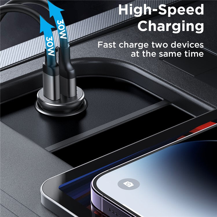 JOYROOM CCN06 Mini 30W Dual Type-C Ports Aluminum Alloy Car Charger Phone PD Fast Charging Adapter - Image 3