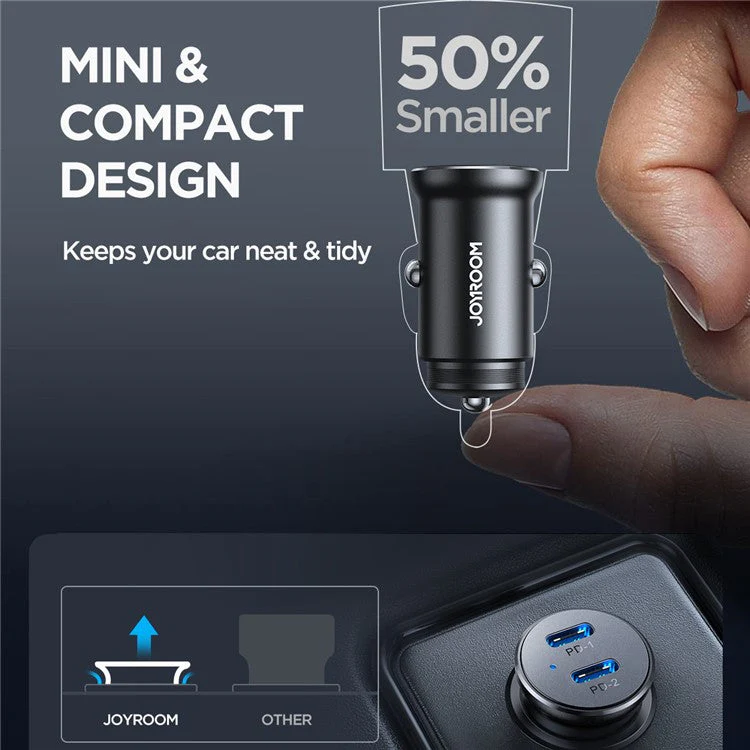 JOYROOM CCN06 Mini 30W Dual Type-C Ports Aluminum Alloy Car Charger Phone PD Fast Charging Adapter - Image 7