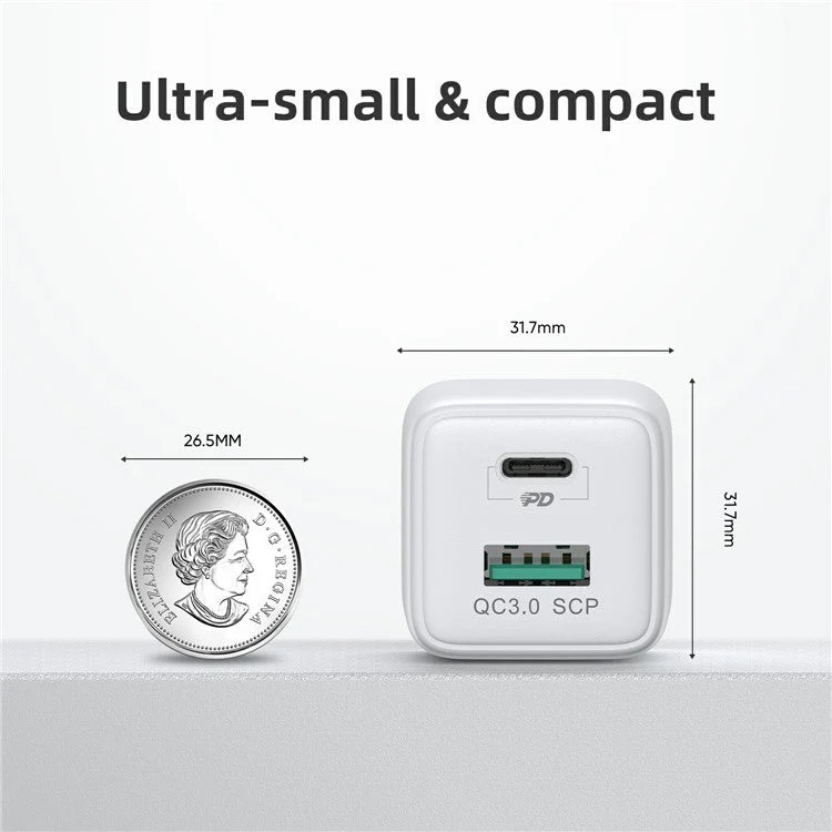JOYROOM JR-QP303 PD+QC3.0 30W Mini 2 Ports Travel Wall Charger EU Plug Fast Charging Power Adapter - Image 3