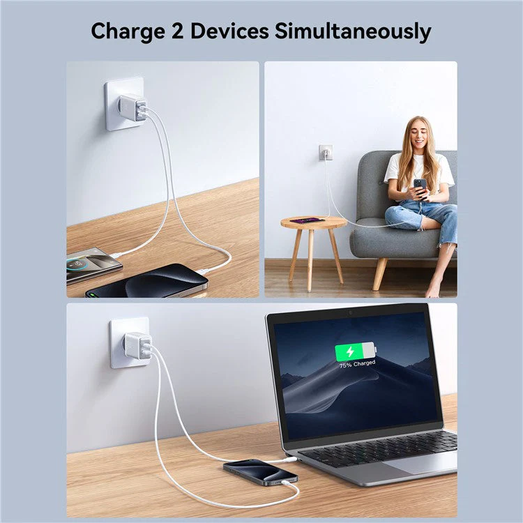 JOYROOM JR-TCF15 30W Wall Charger USB-C+USB-A Dual Port PD Fast Charging Adapter, EU Plug - Image 3