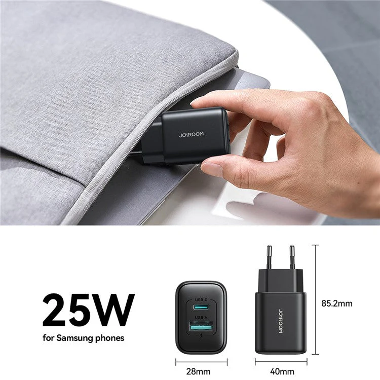 JOYROOM JR-TCF23 25W Charger USB-C+USB-A Dual Port Fast Charging Adapter, EU Plug - Image 4