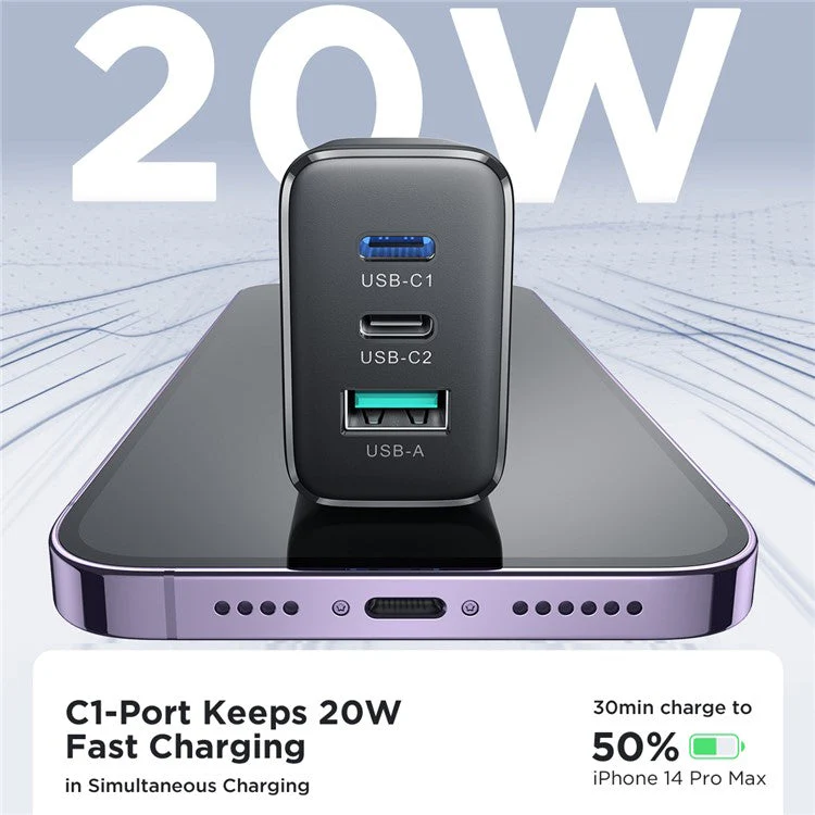 JOYROOM TCF10 32W 3-port Wall Charger 1 USB + 2 Type-C Fast Charging Adapter, UK Plug - Image 2